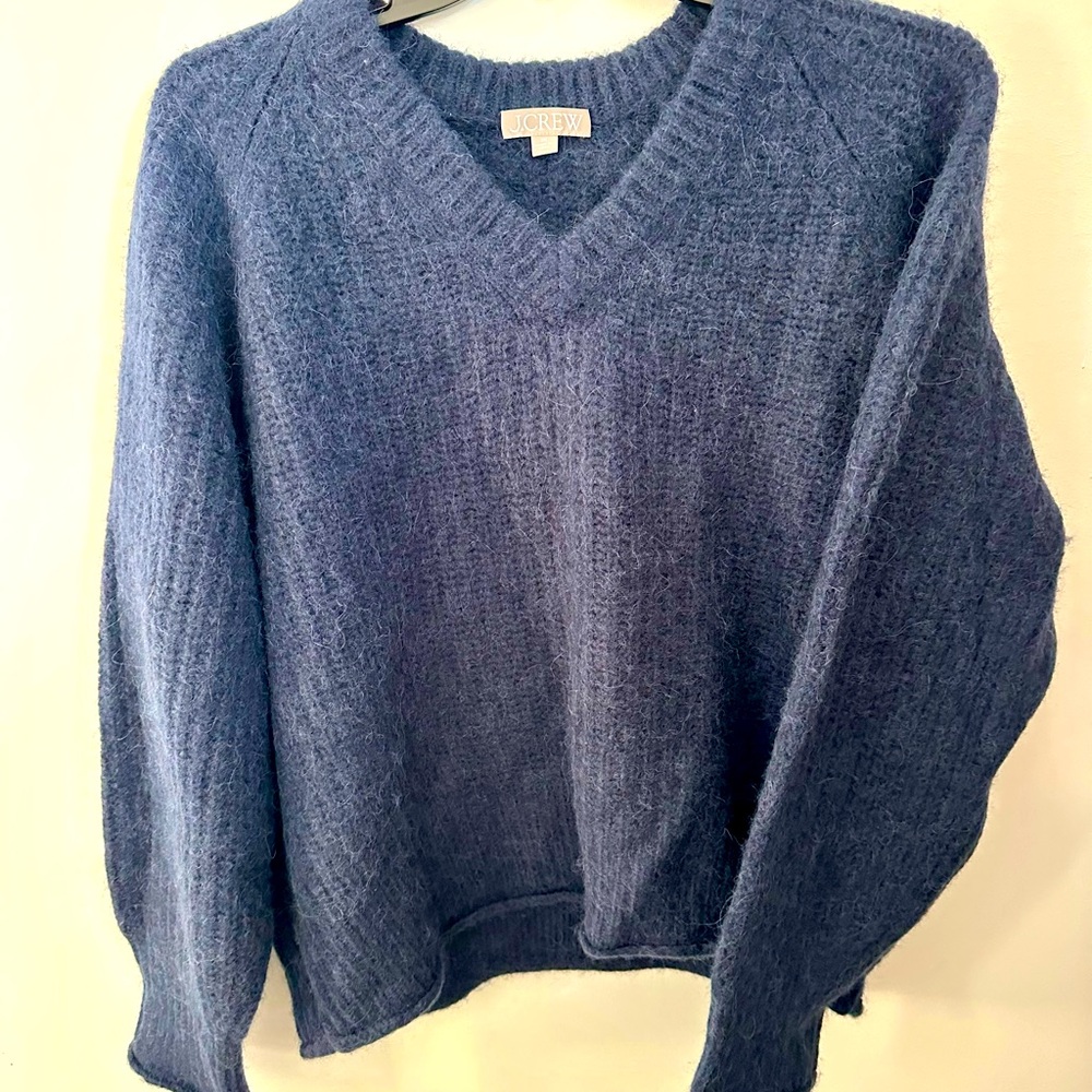 J Crew Navy Ribbed V Neck Sweater in wool blend size 2X